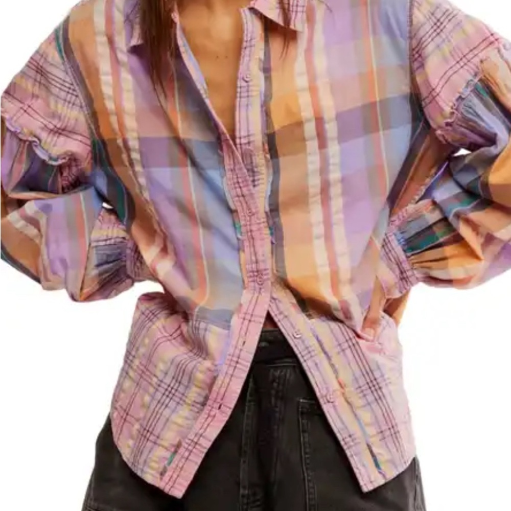We The Free Pink and Brown Plaid Shirt